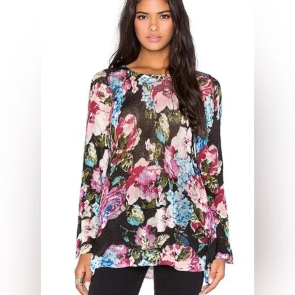 MuMu Mellow Festibell Open Knit Floral Sweater, XS, Boho Festival Hippie